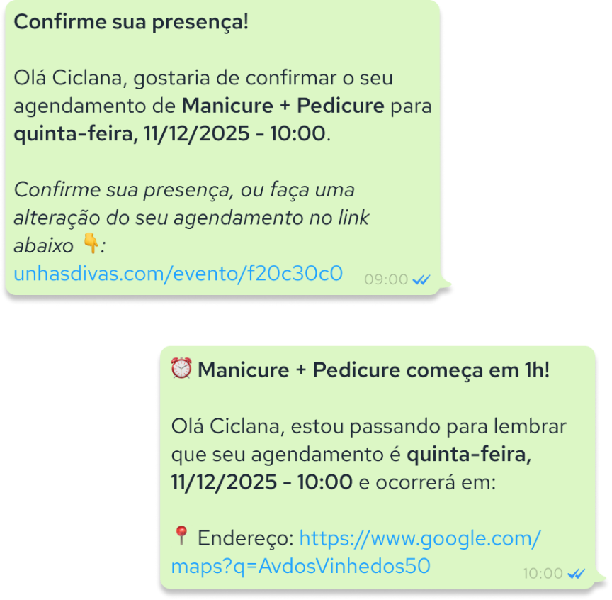 Tela de confirmação enviada via WhatsApp