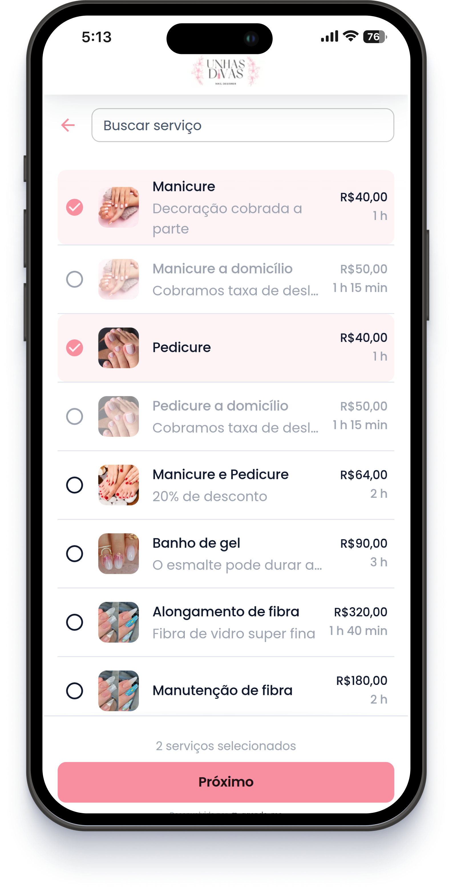 Catálogo de serviços com fotos e preços